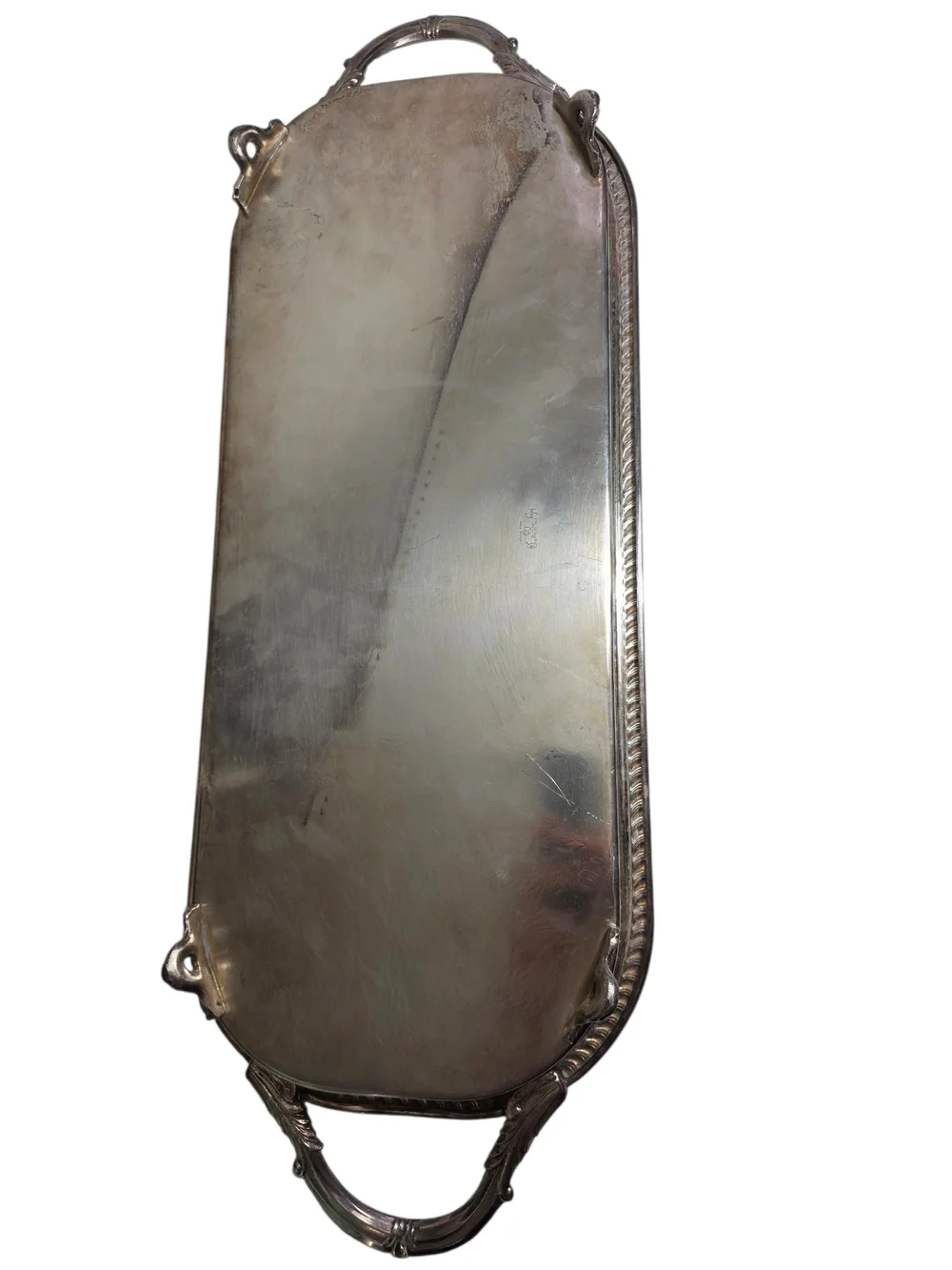 English Silver Silverplate Decorative Serving Tray with Handles